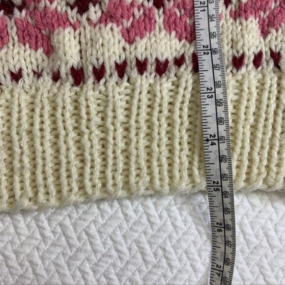 RARE! Vintage🌸Hand Knit Chunky Fair Isle Pullover Sweater Roses Size S… - Picture 7 of 8